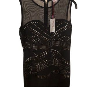 BE BOP size 16 black studded midi dress sleeveless sheer top zip back NWT